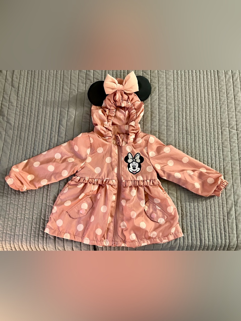 Disney Minnie Mouse Polka Dot Hooded Rain Jacket 18 months